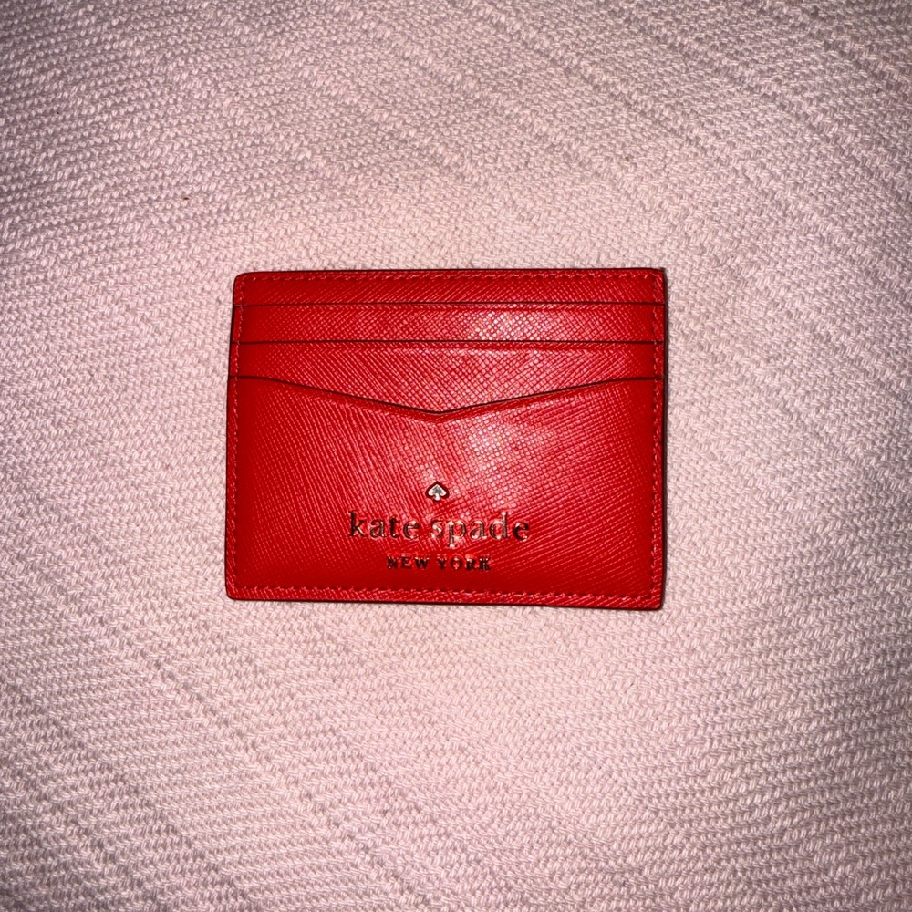 kate spade red saffiano leather card case